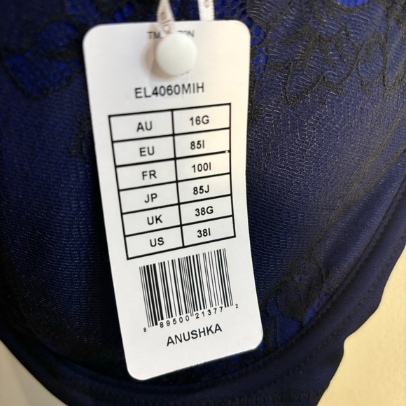 ELOMI Sz 38I Bra Anushka Electric Blue Lace Overlay Adjustable Underwire NEW - Picture 6 of 12